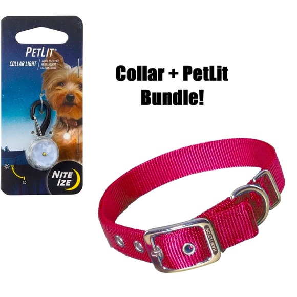 Other - HAMILTON Single-Thick Nylon Deluxe Dog Collar AND PetLit Light 20" x 3/4" Pink